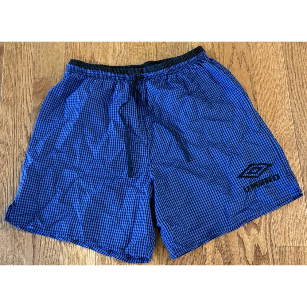 Vintage Umbro Blue Check Soccer Shorts Adult Medium Made In USA Retro